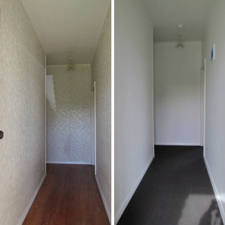 A before and after shot of our hallway.