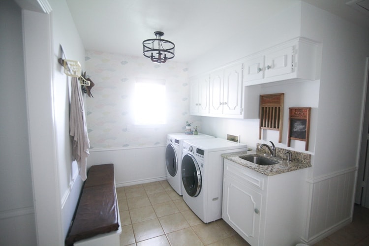 White cabinets in a laundry room