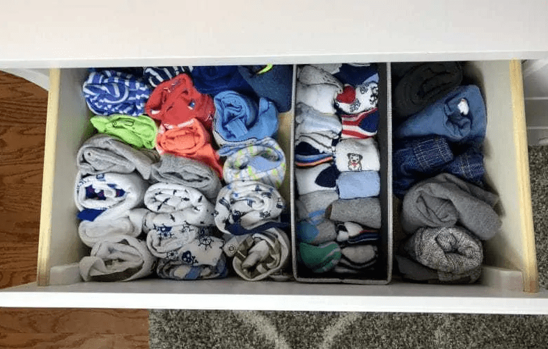 Roll clothes to keep drawers organized