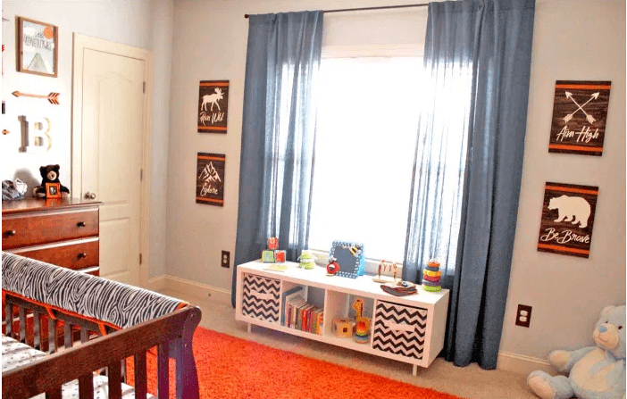 An orange and blue nursery 