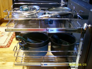 A slide out rack for pots and pans 