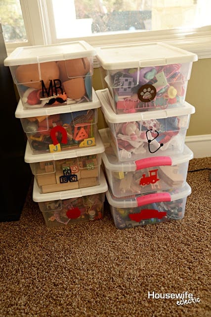 Toy Storage Boxes with labels