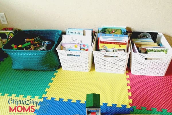 Storing children's books in baskets