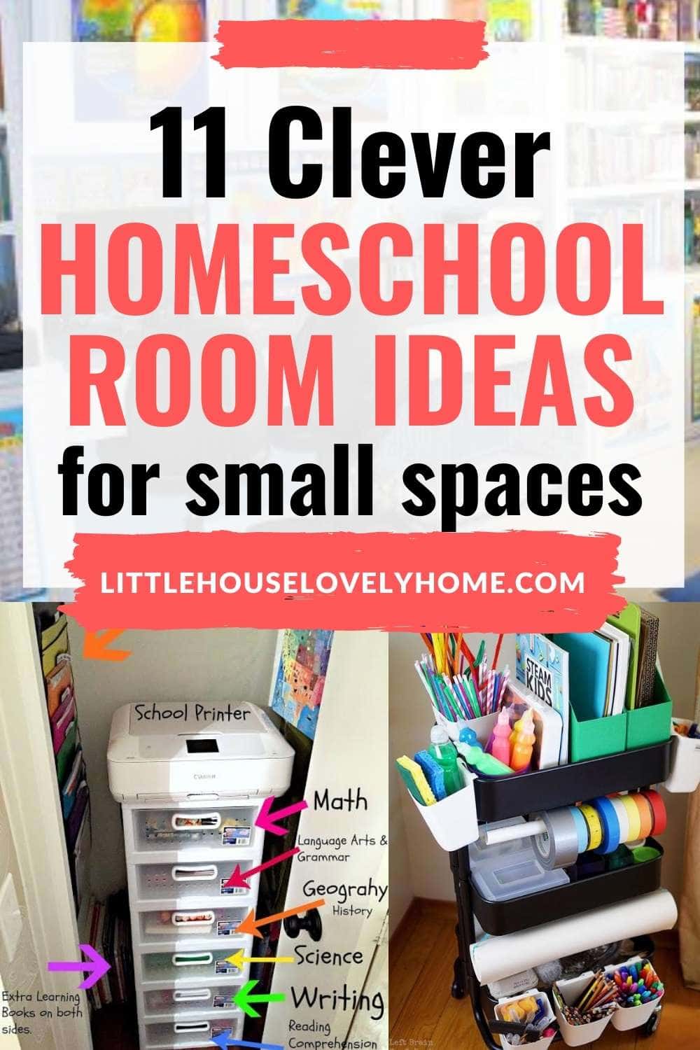 pin image for homeschool organization in a small space