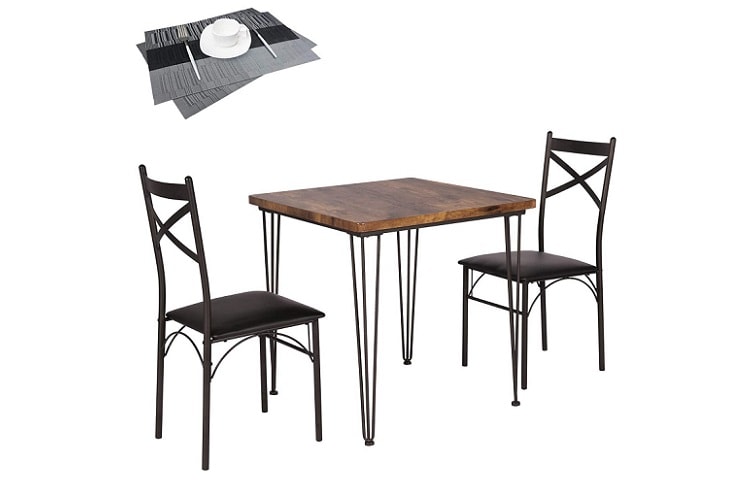 VECELO Dining Set Industrial Style 3 Pieces Kitchen Wood Table Review