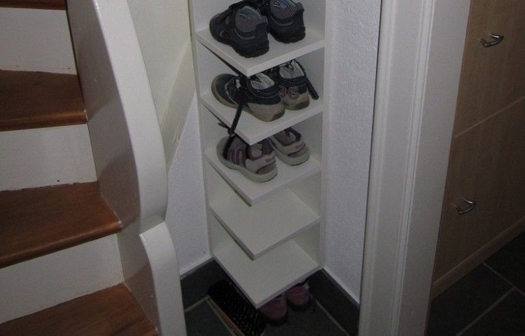 shoe shelve in corner