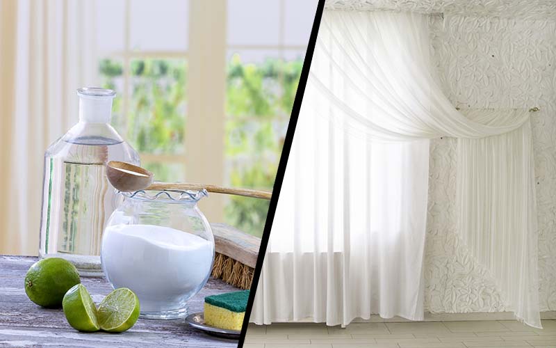 Eco-friendly natural cleaners baking soda, lemon and cloth on wooden table windows background,