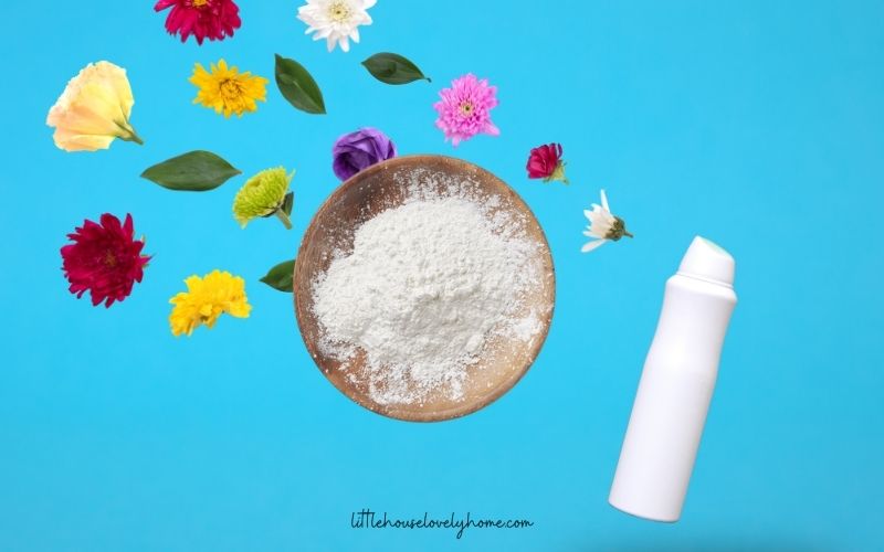 baking soda and deodarant with flower background