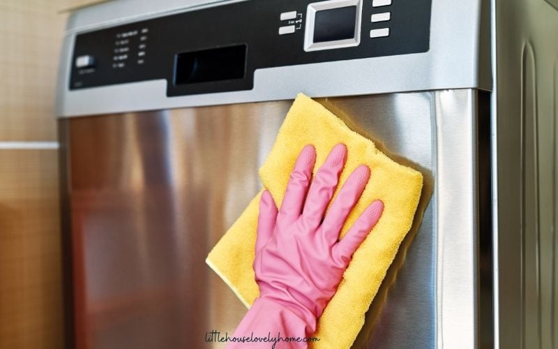 hand cleaning a dishwasher