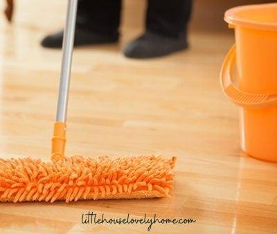 cleaning hardwood floor with a mop
