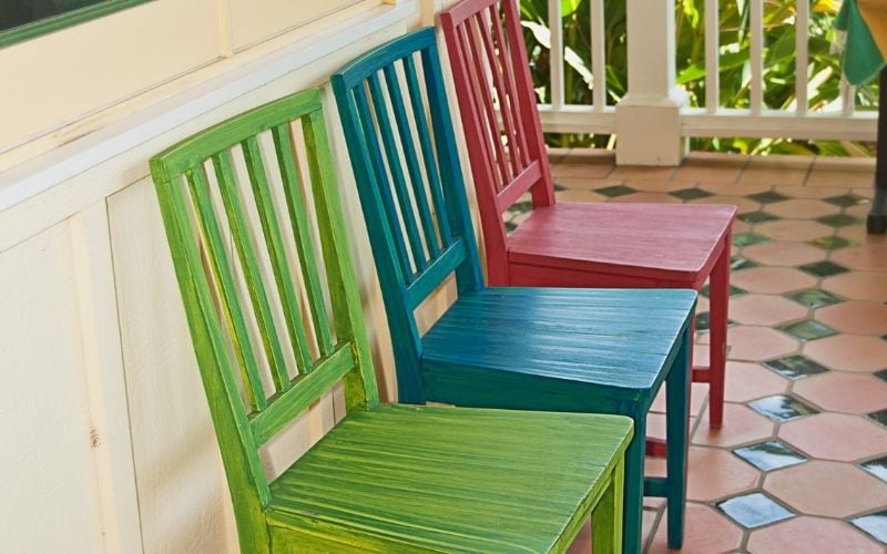 Photo of three chairs with green blue and red colors