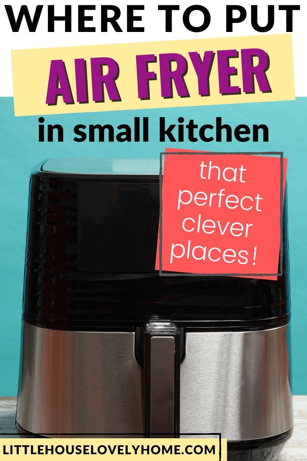 Picture of air fryer with text overlay that reads Where to Put Air Fryer in Small Kitchen