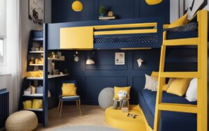 Loft Bed Ideas_Navy and Yellow Loft Bed With Chillout Area