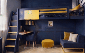 Loft Bed Ideas_Navy and Yellow Loft Bed With Chillout Area
