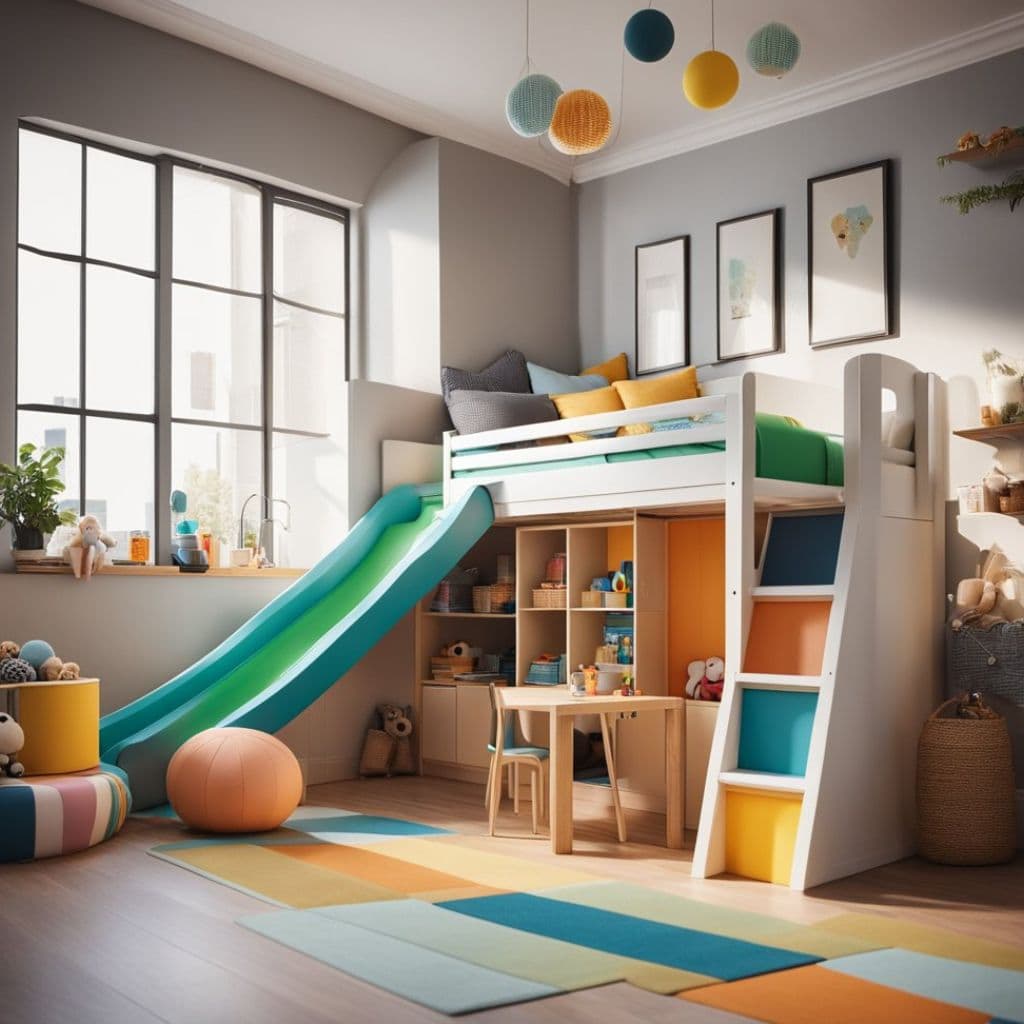 Loft bed with built-in play area