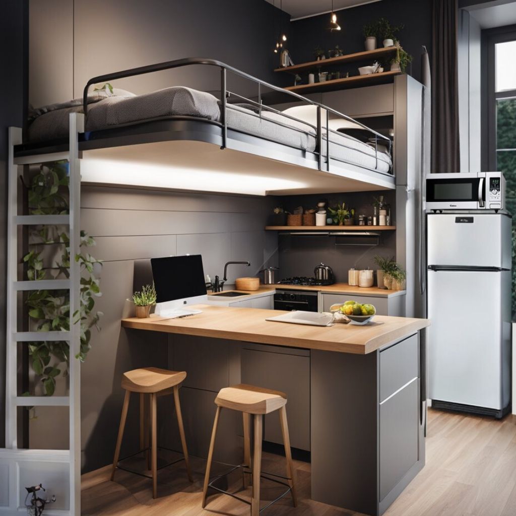 loft bed with kitchenette