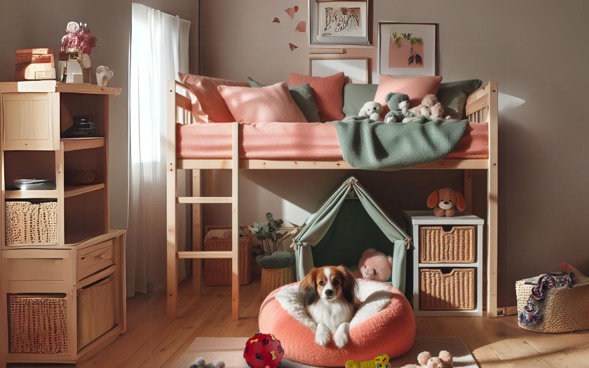 loft bed with pet area