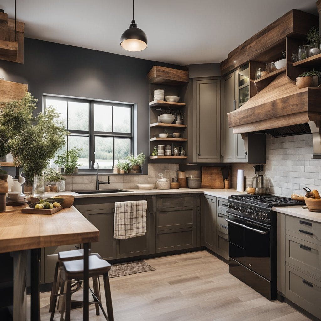 Farmhouse Kitchen with dark grey cabinets