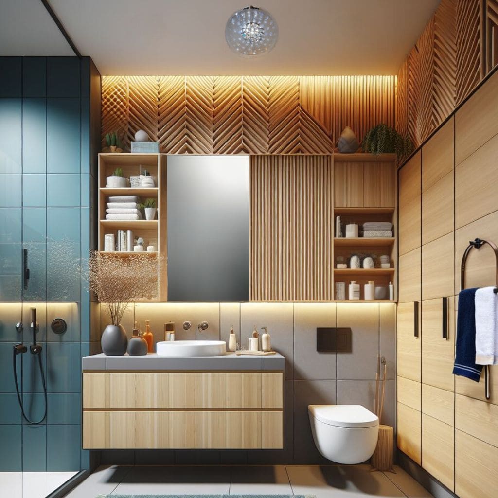 A Stylish Cozy Small Bathroom With Texture Walls