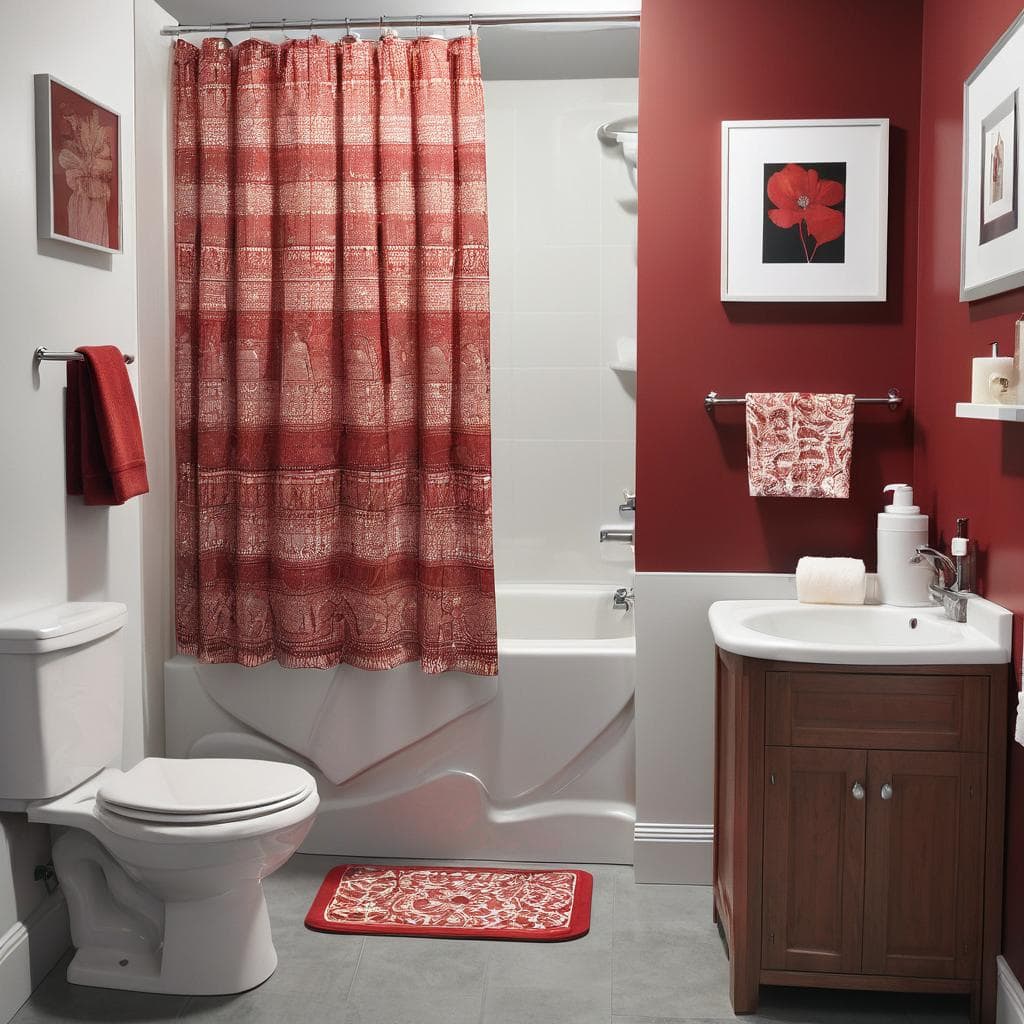 Cozy Red Accents Bathroom Design