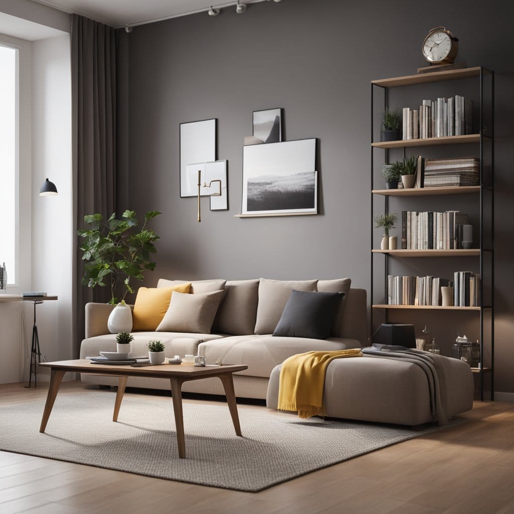 Small Living room with grey and beige tones