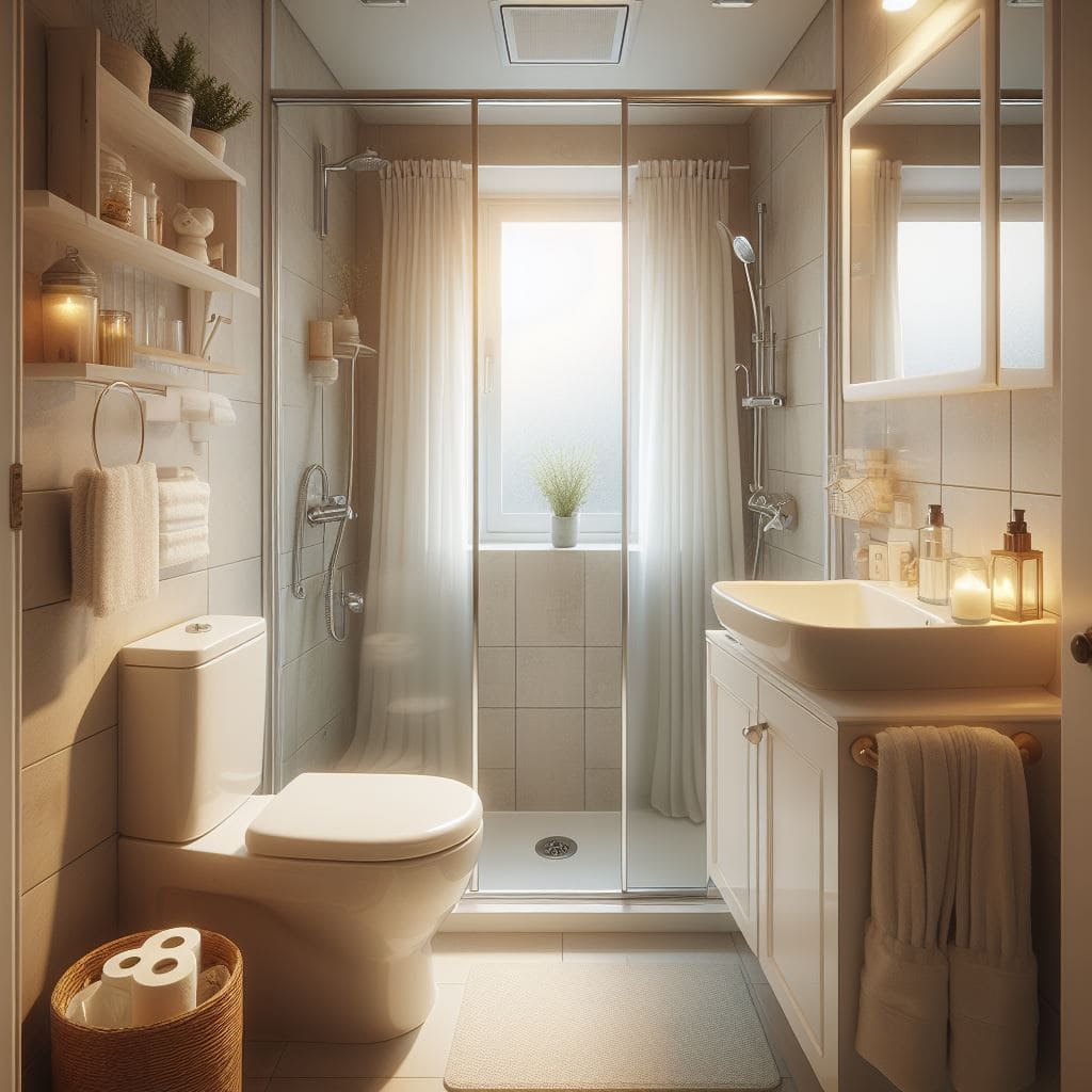 Small bathroom with warm color palette