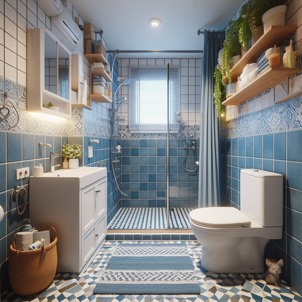 Calm Coastal-Inspired Small Blue Bathroom