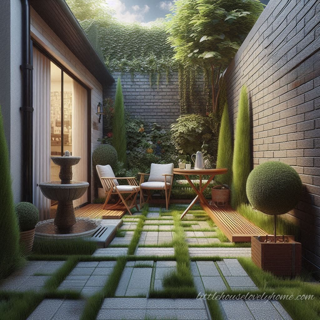 Blending Greenery and Wood in a Small Courtyard