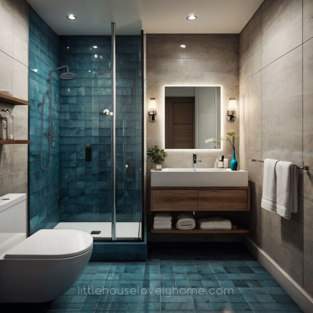 Elegant Small Bathroom with Bold Blue Accents