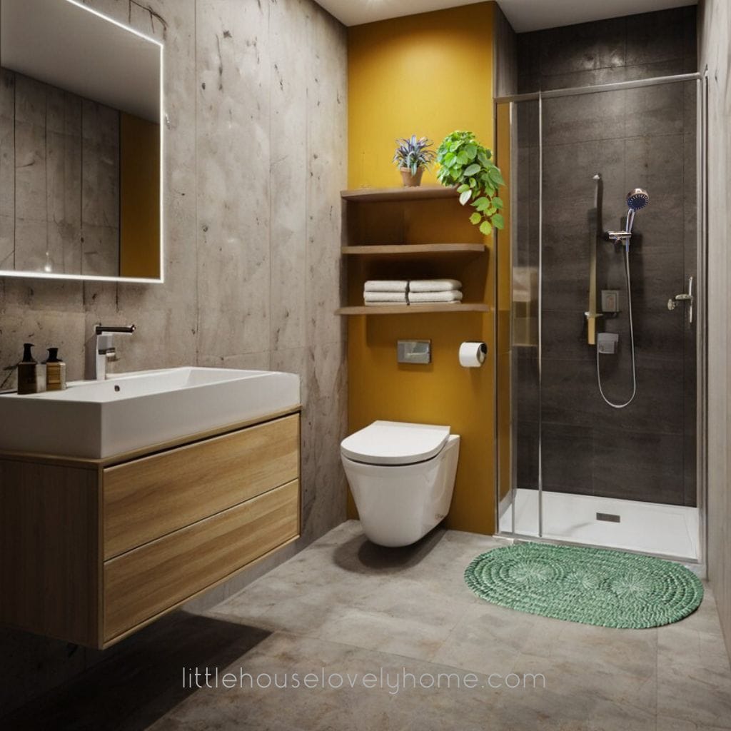 Industrial Chic Small Bathroom with a Bold Accent Wall