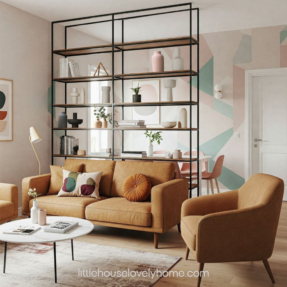 Stylish and Organized Small Living with Room Divider